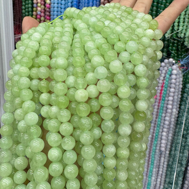 新品天然石加色优化岫玉圆珠马来玉散珠圆珠半成品配件厂家批发|undefined