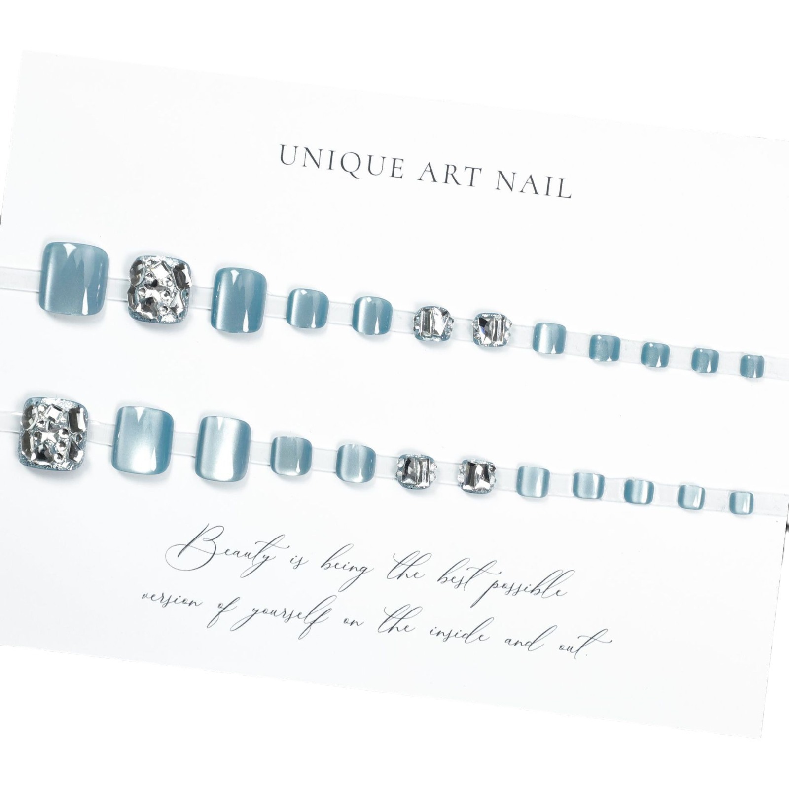 Ámbar azul pie desgaste uñas ojo de gato parche de uñas productos terminados parche de uñas desgaste uñas de verano productos terminados de uñas hechas a mano