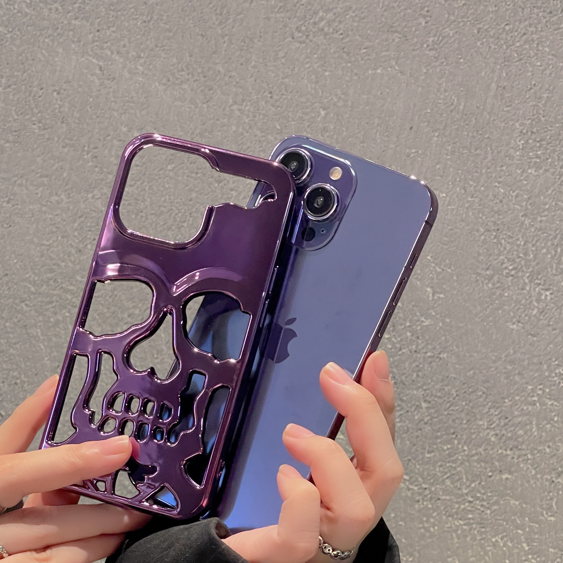 Skull Phone Case For Iphone 16 Pro And 17 Max Matte Purple_voghion.com