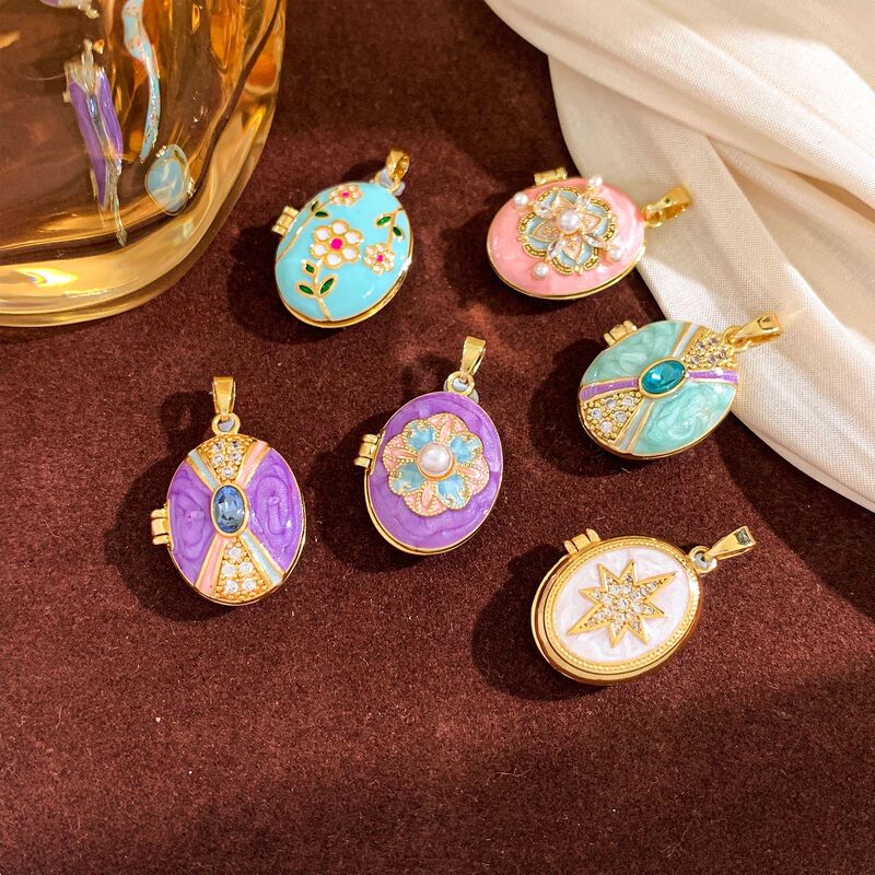 吊坠油画花朵相片夹可打开创意吊坠轻奢小众设计感不掉色DIY饰品|undefined