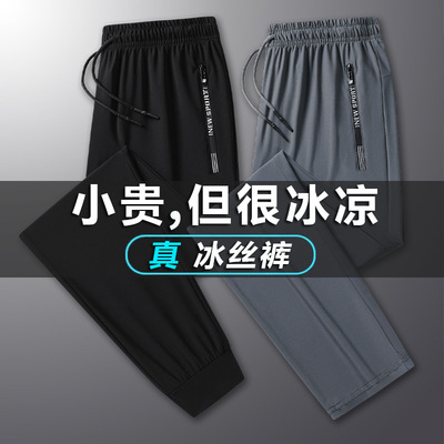 Ice silk pants summer new pattern Quick drying trousers Easy air conditioner Elastic force Closing Large leisure time Sports pants