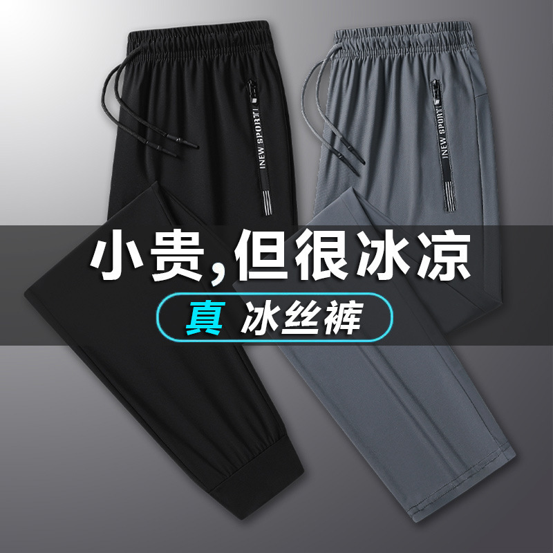 Ice Silk Pants Men's Summer New Quick-drying Long Pants Thin Loose Air-conditioning Pants Stretch Nose plus size Casual Sports Pants Ice Silk Pants Men's Summer New Quick-drying Long Pants Thin Loose Air-conditioning Pants Stretch Nose plus size Casual Sports Pants