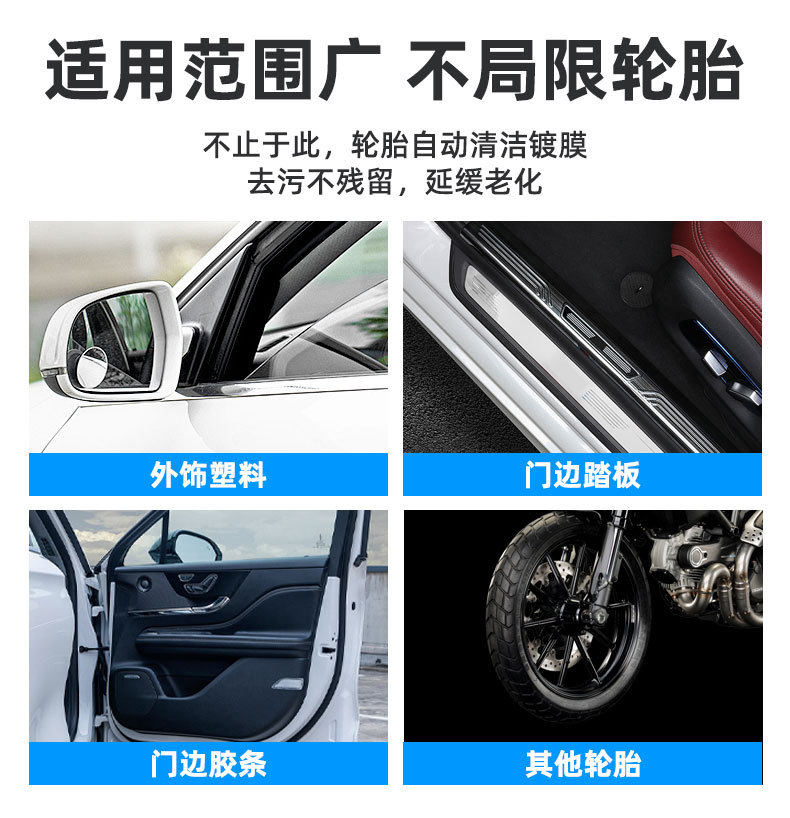 Car Tire Wax Decontamination, Polishing and Brightening Cleaning Agent, Anti-Aging, Blackening and Durable Maintenance Tire Foam Brightener