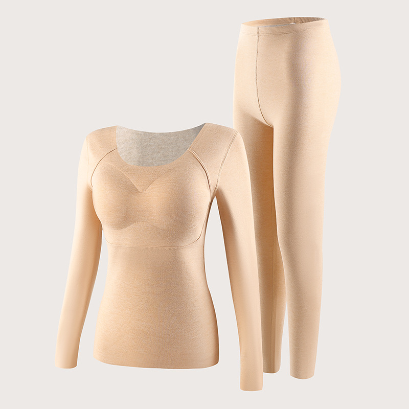 Top cálido de felpa de oveja, pelo cepillado de doble cara, almohadilla tropical para el pecho, pantalones de manga larga, traje cálido, ropa de otoño, pantalones largos