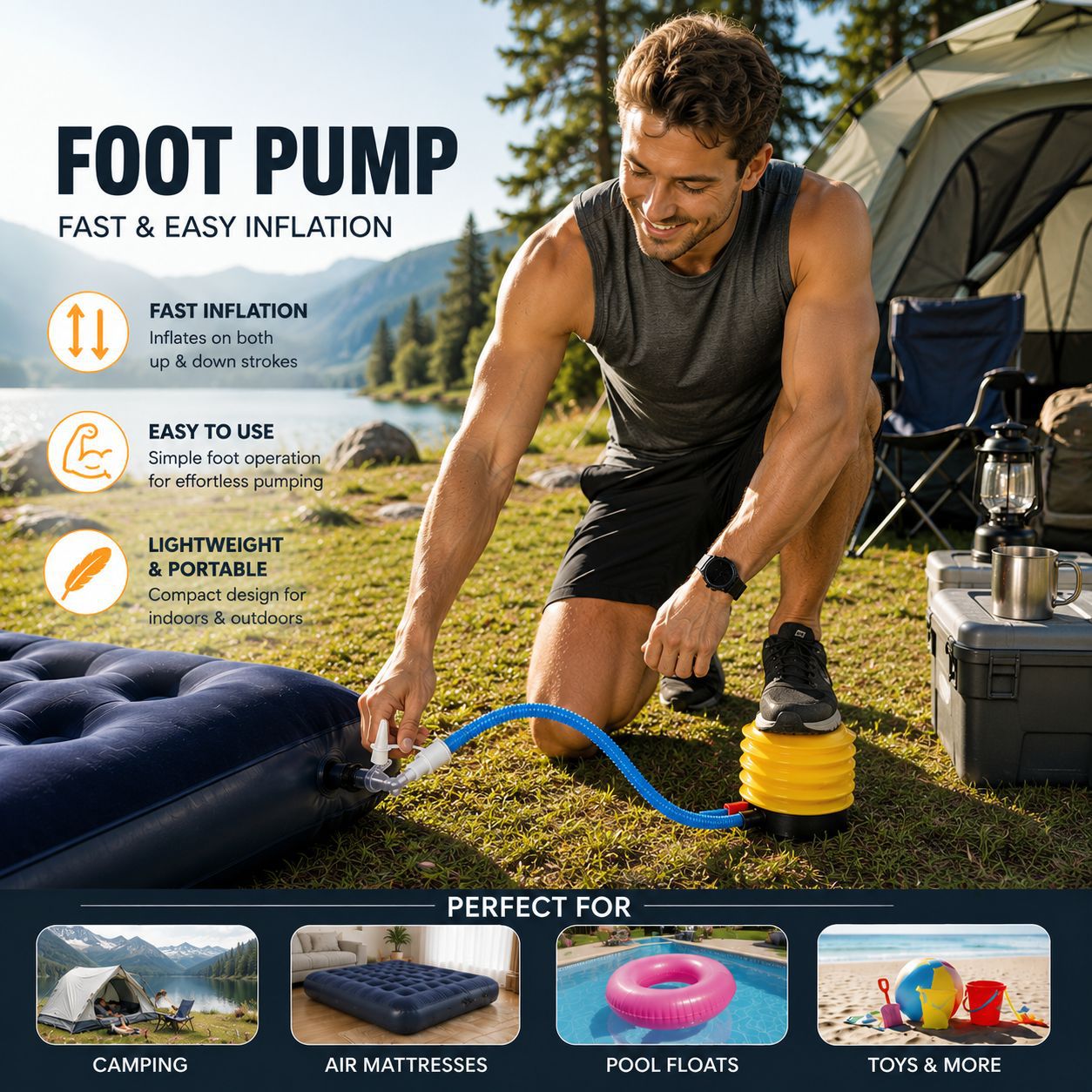 New Material 4inch Foot-Pedal Air Pump, Inflatable Toy Mattress Pump, Suction and Exhaust Air Pump, Can Be Used Outdoors Without Electricity