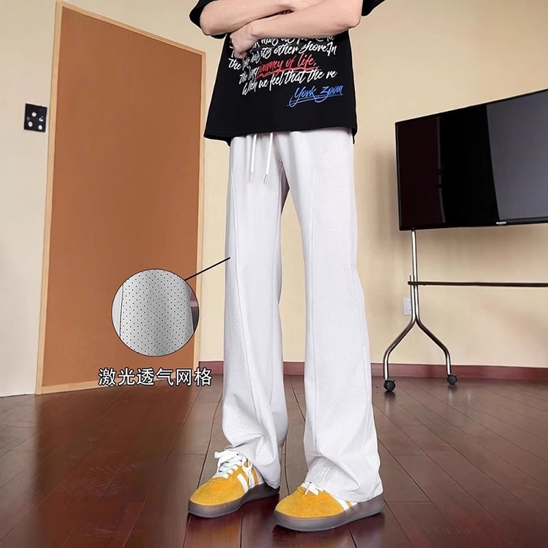 Mesh Breathable Casual Quick-Drying Pants for Men in Summer with Drapey Scimitar Slightly Flared Thin Ice Silk Cool Loose Sports Pants