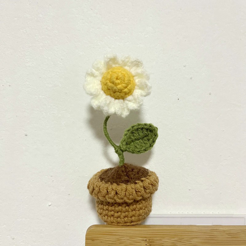 Flores de Girasol Tejidas a Crochet, Flores Tejidas a Mano en Maceta, Rosa