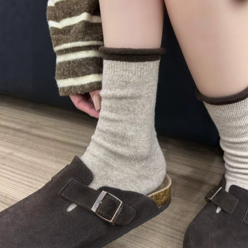 Color-blocked Korean-style slouch socks for women, seamless cotton, trendy Instagram-style socks, mid-calf length, new autumn/winter collection, warm slouch socks Color-blocked Korean-style slouch socks for women, seamless cotton, trendy Instagram-style socks, mid-calf length, new autumn/winter collection, warm slouch socks