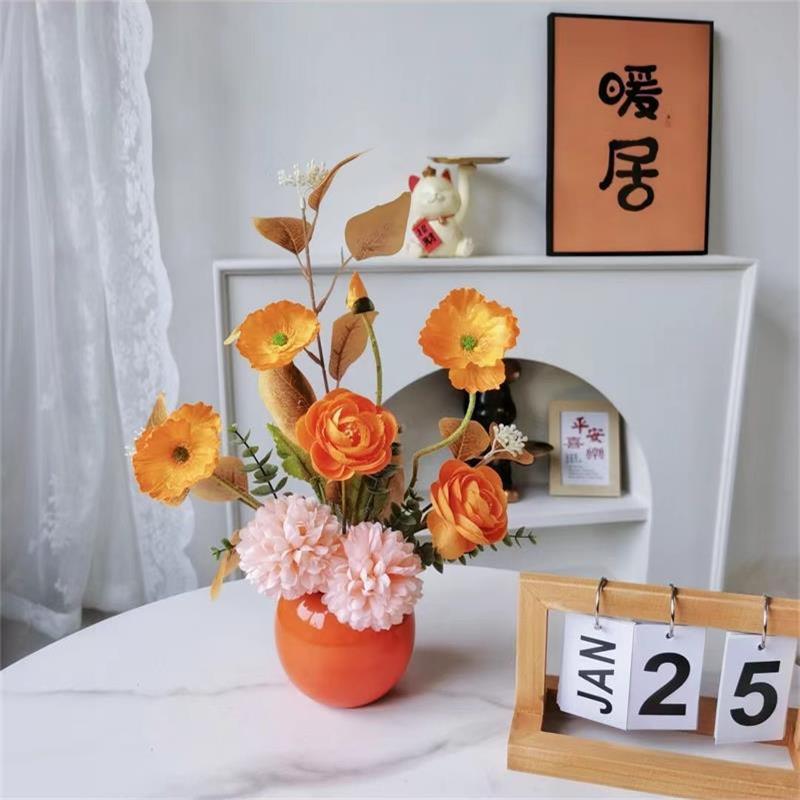 糖果陶瓷瓶擺件熱款代發橙色小圓瓶套裝插花成品房間裝飾擺件