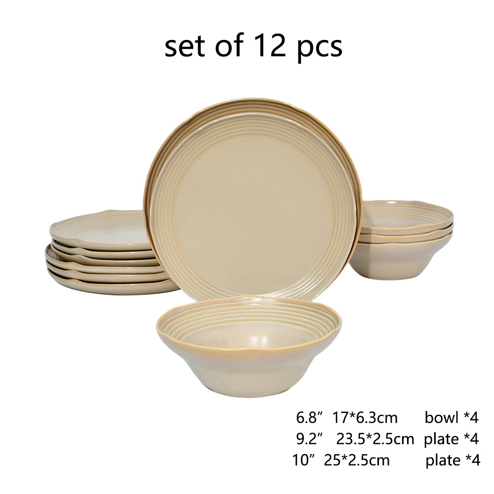 Ceramic black plates bowl dinnerware Set of 4 set de 16 piezas