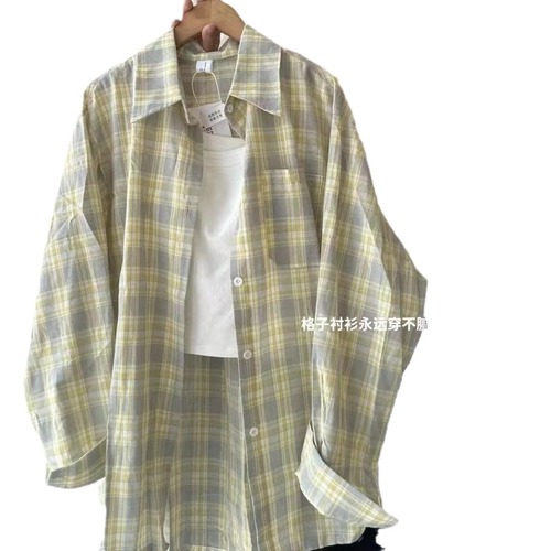 American Retro Thin Plaid Long-Sleeve Shirt Women's Jacket Summer New Design Sun Protection Cardigan Loose Women's Shirt