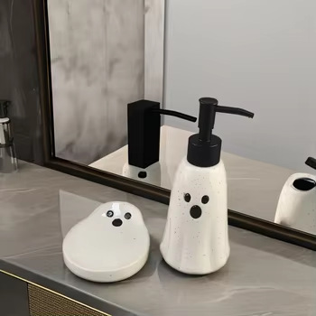 Botella de baño de cerámica fantasma de Halloween, baño de dos piezas, loción decorativa de ambiente festivo de alto valor, botella de prensa