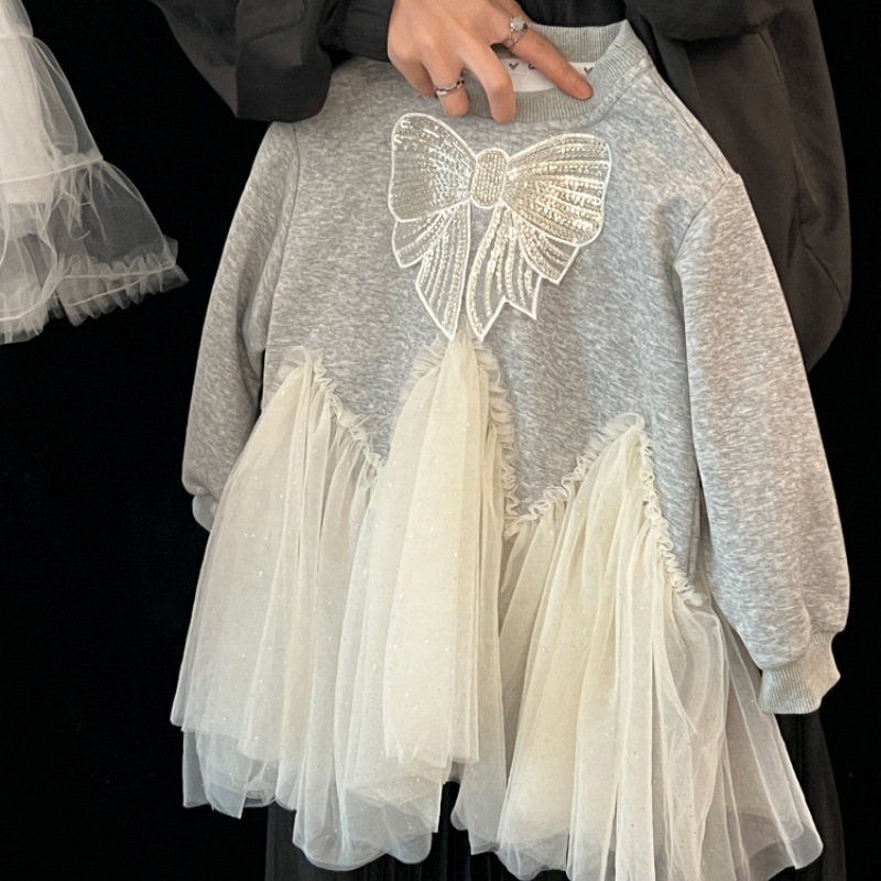 Vestido de niñas 2025 primavera extranjera bebé arco regalete vestido de malla para niños camiseta