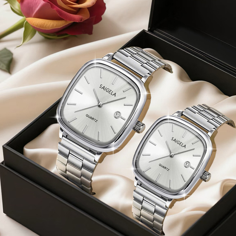 Factory Direct Sales Retro Silver Small Square Watch Calendar High-End Men's and Women's Commuter Quartz Watch Cross-Border Foreign Trade Hot Model