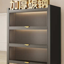 家用钢制鞋柜门口储物柜一体靠墙大容量入户多层带门收纳柜鞋架子