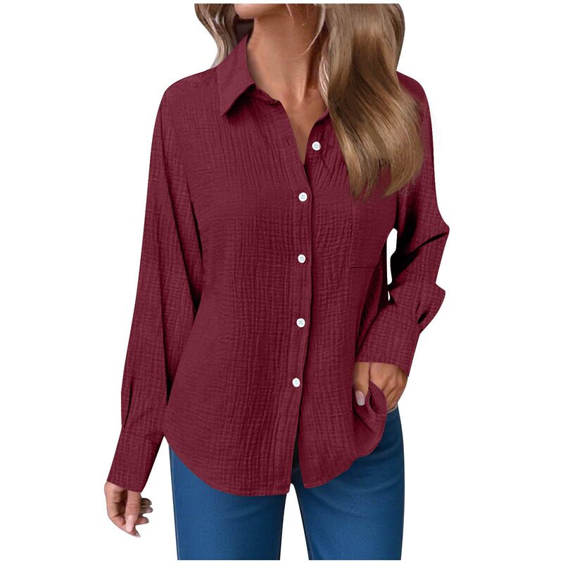 Cross-Border 2025 Amazon European and American Style Shirts Solid Color Soft Cotton and Linen Casual Shirt Sleeve Button Long Sleeve Shirt
