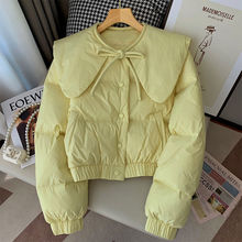 黃色娃娃領羽絨棉服女冬2022年新款奶fufu加厚氣質時尚短款面包服