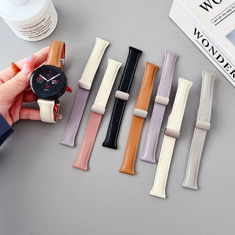 Suitable for watch6/5pro Samsung Galaxy Huawei small waist plain leather magnetic buckle strap 22/20MM