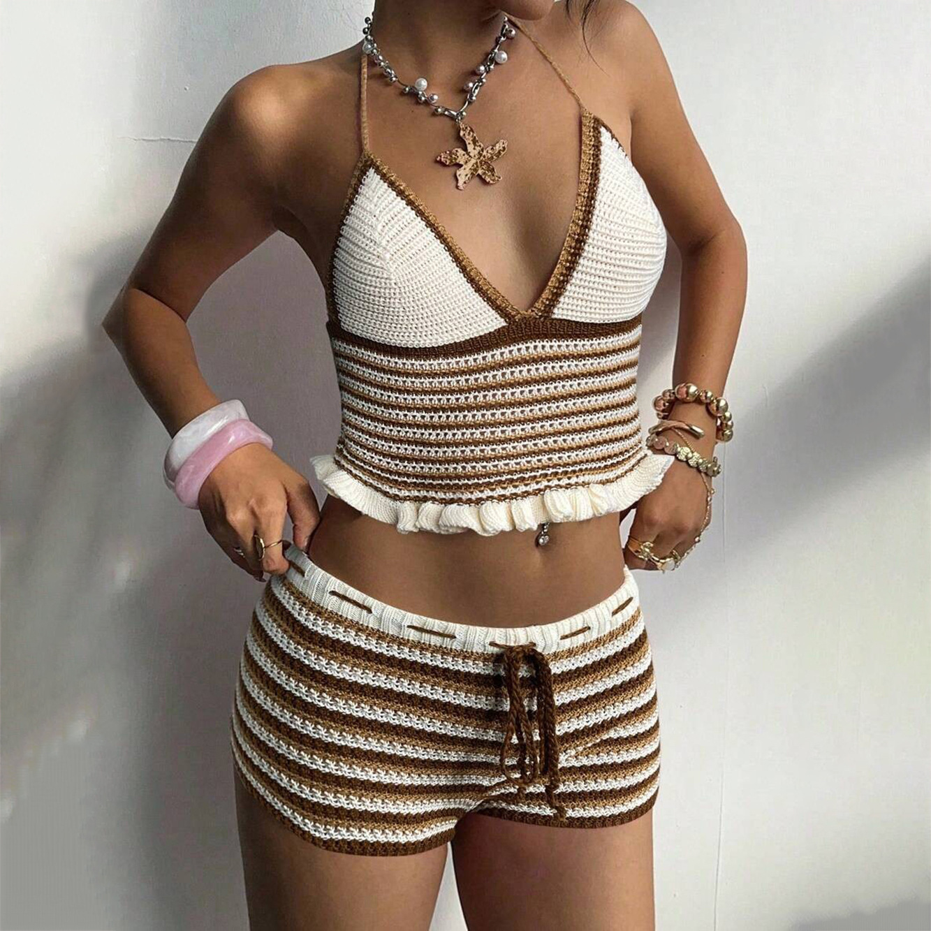 Conjunto de Salida de Baño y Bikini para Playa con Cuello V para Natación image 7