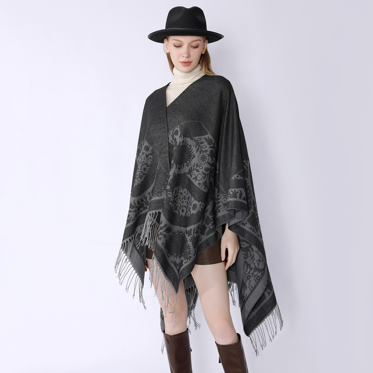 Nuevos productos transfronterizos de otoño y invierno con patrón de bordas simple, cardigan de moda europea y americana, abrigo cálido para mujeres