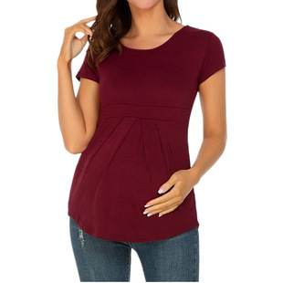 2023 Amazon AliExpress women's maternity tops short sleeve ruffled shirt pleated maternity tops 1565#