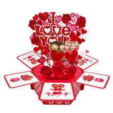 新品I LOVE YOU 一对爱心猫头鹰立体贺卡摆件情人节婚庆跨境通用