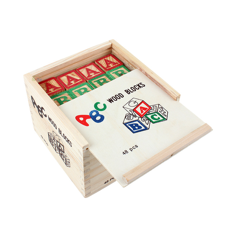 Wooden 26 English Letters 48 Grains 27 Grains 15 Grains of Imprinted Building Blocks Montessori Teaching Aids Color Stacking Puzzle Toys