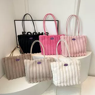 可定制高颜值甜美毛绒包包秋冬新款大容量时尚百搭通勤单肩托特