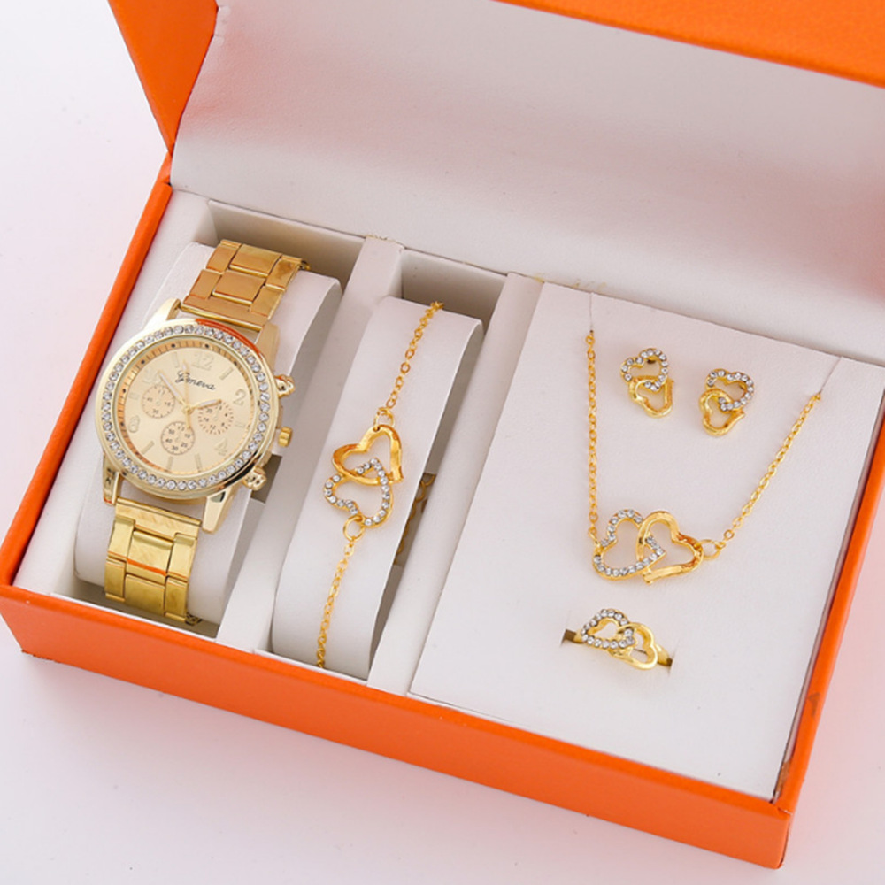 Duoduo Cross-Border Shein Popular Five-Piece Women's Watch Three-Eye Set Quartz Diamond Watch Gift Bracelet Watch