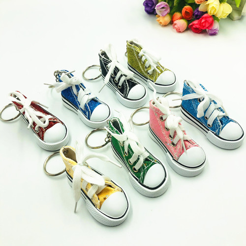 Mini simulation bright gold powder canvas shoes keychain ring pendant sports shoes luggage car pendant creative gift