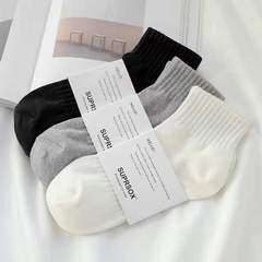 Men's Short Socks, Ins Trendy, Spring and Autumn Medium Cuff Socks, Summer Thin White Sports Socks, Japanese Style Black All-Season Short Socks