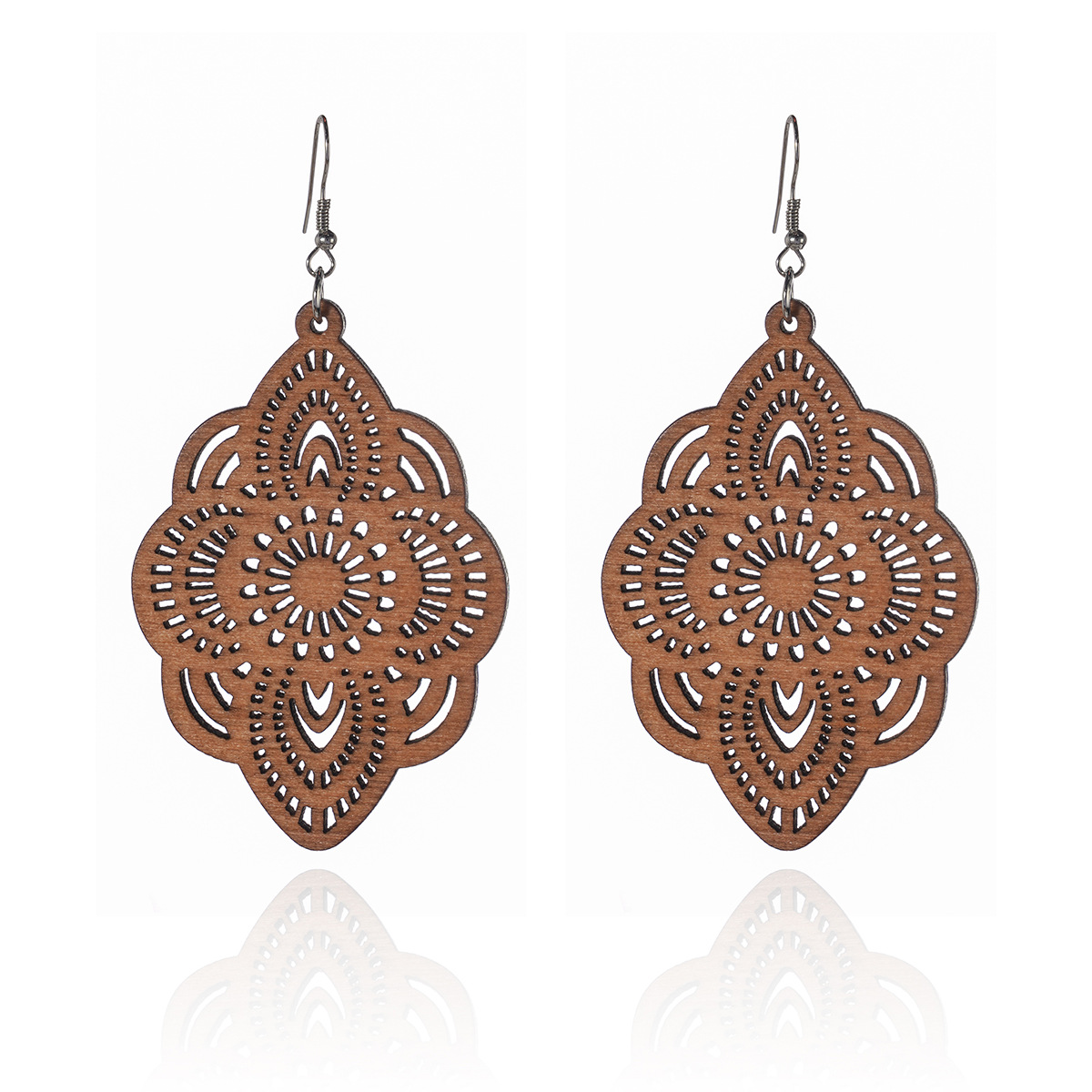 Retro wooden geometric fashionable earrings drop-shaped