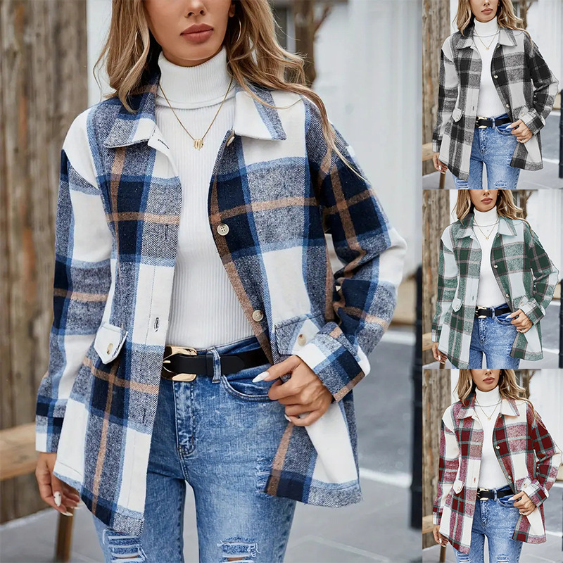 2025 Amazon Women's Flannel Thickened Casual Fashion Versatile Plaid Shirt Jacket Fashion Commuting Essential