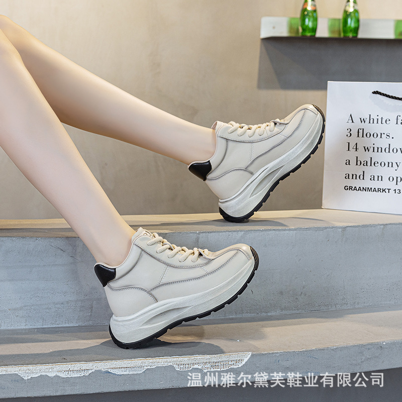 真皮高帮休闲鞋女2025秋季新款轻便百搭增高厚底休闲运动阿甘鞋潮|undefined