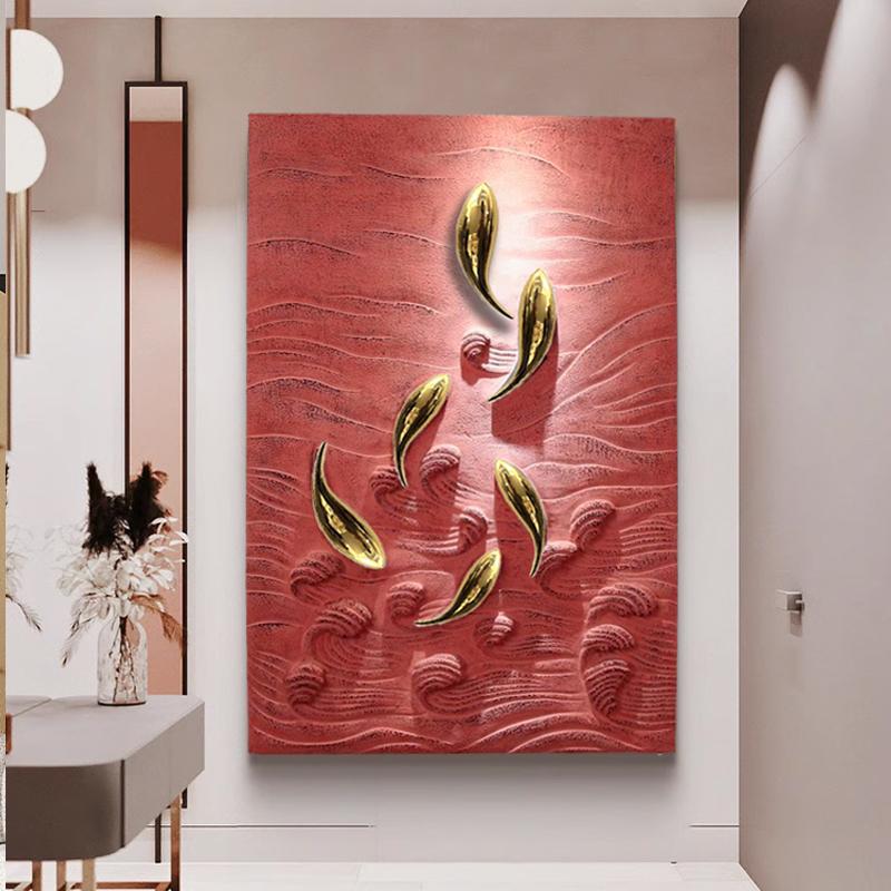 简约家居鱼图客厅装饰画创意立体浮雕实物画大气玄关走廊过道挂画