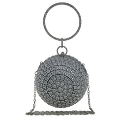 Cross-border new diamond-embellished round evening bag, evening clutch bag, formal dress bag, European and American women's handbag, women's handbag