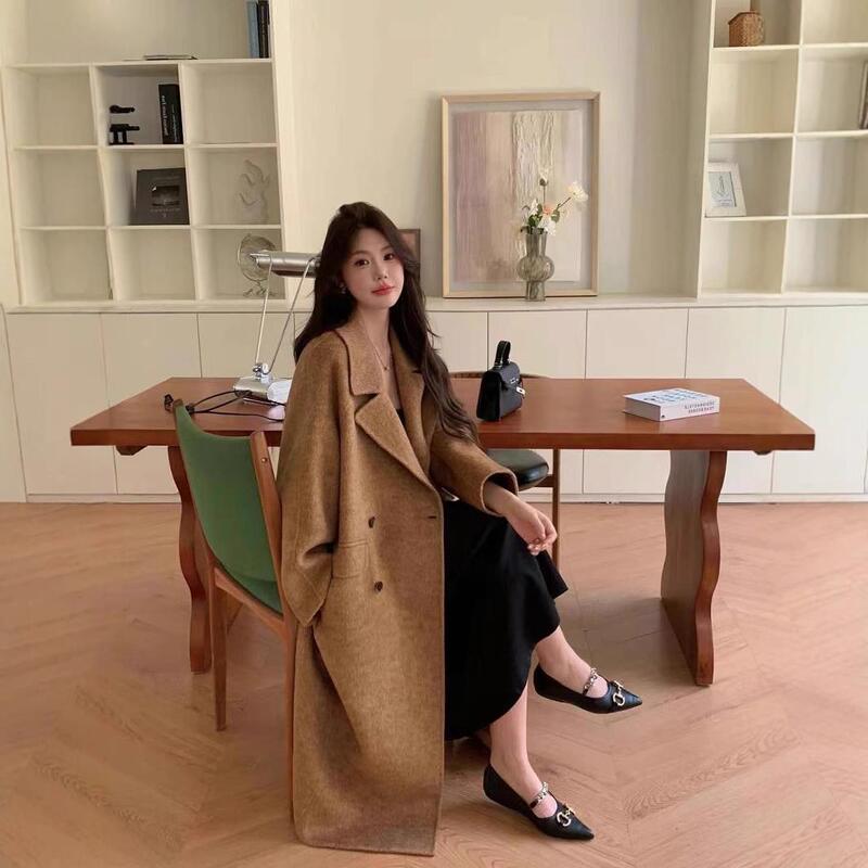 Casual Loose-Fitting Double-Sided Wool Coat with Suit Collar for Women, 2025 Autumn and Winter, High-End and Versatile Woolen Outerwear