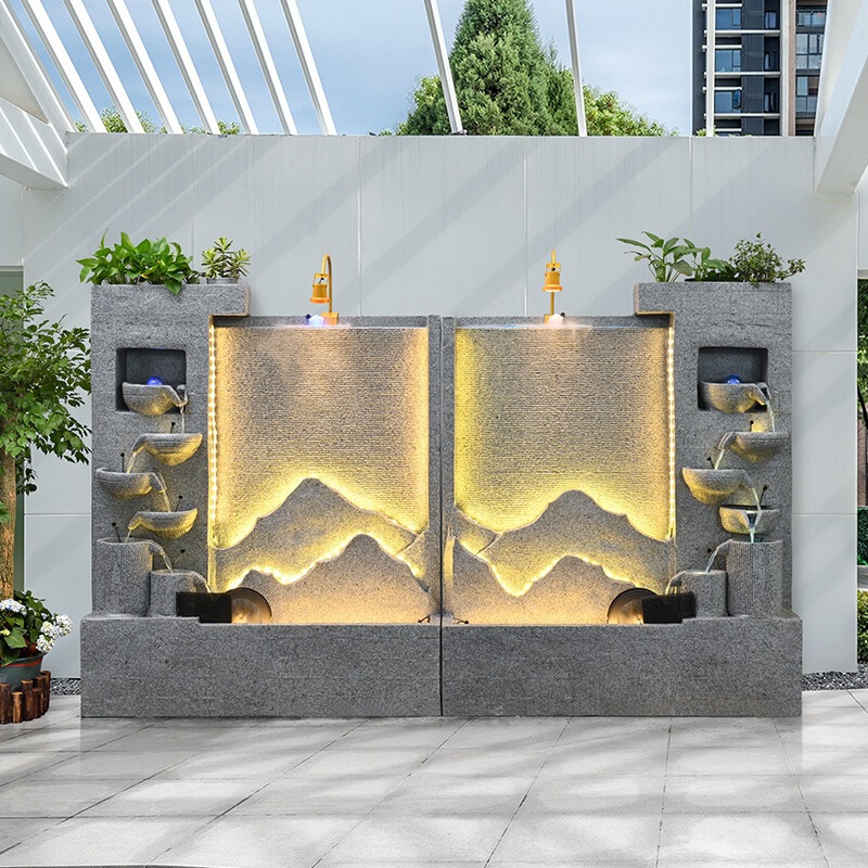 Large European-Style Living Room Water Curtain Wall Fish Tank Flowing Water Decoration for Office Entrance, Floor-Standing Water Feature for Wealth Circulation