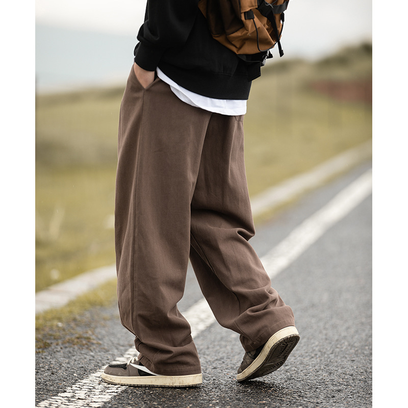 Pantalones casuales verticales rectos lavados con arena de algodón puro para hombres 2025 primavera nuevo diseño plisado herramientas pantalones básicos de todo fósforo