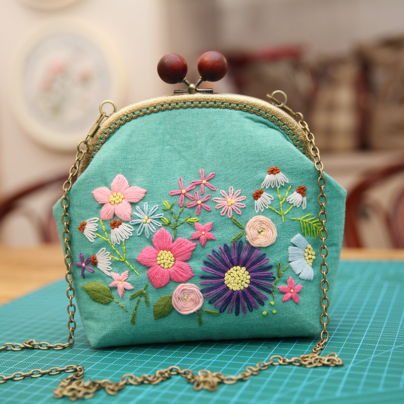 Bolso de mano bordado DIY, con estructura metálica, estilo Lu, artesanal, al por mayor