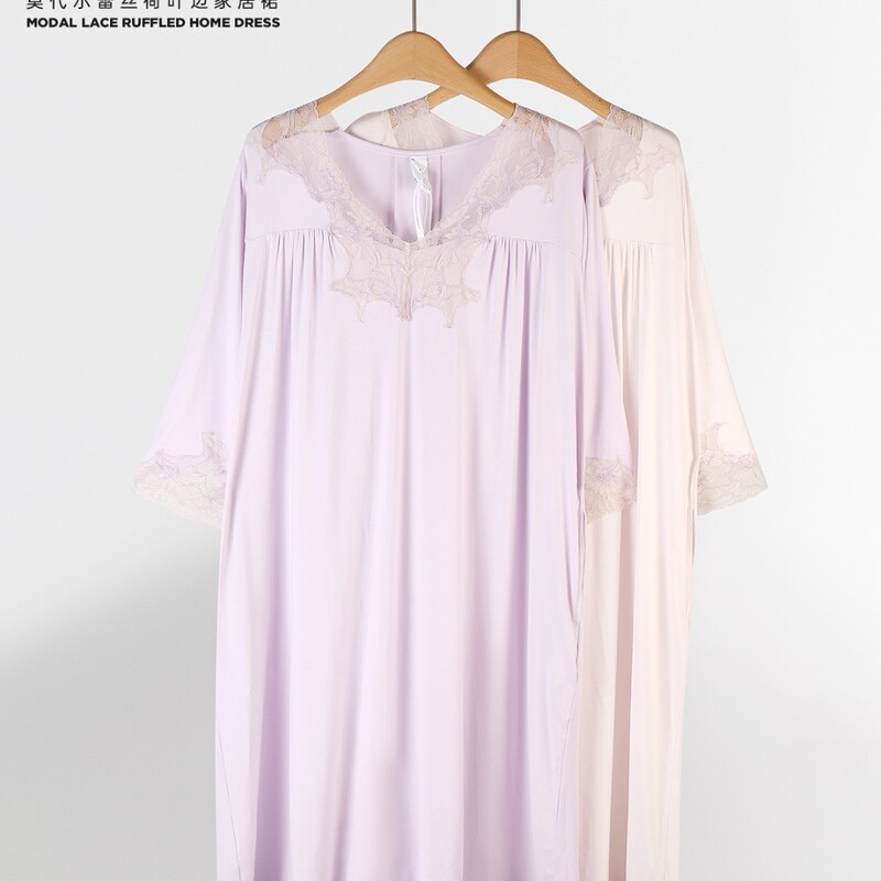 Minae Nangou JJ28204 Lace Ruffle Home Dress Smooth, Soft, and Comfortable Women's Loungewear