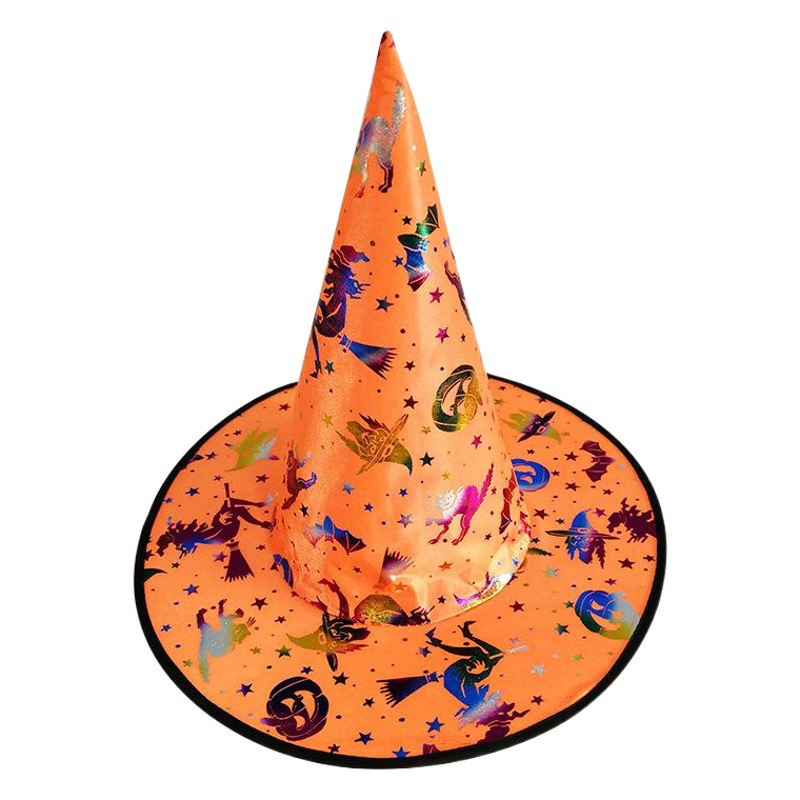 Sombrero de bruja, sombrero de Halloween con estampado dorado, sombrero de bruja para disfraz, sombrero de mago para fiesta, sombrero mágico compuesto no tejido image 1
