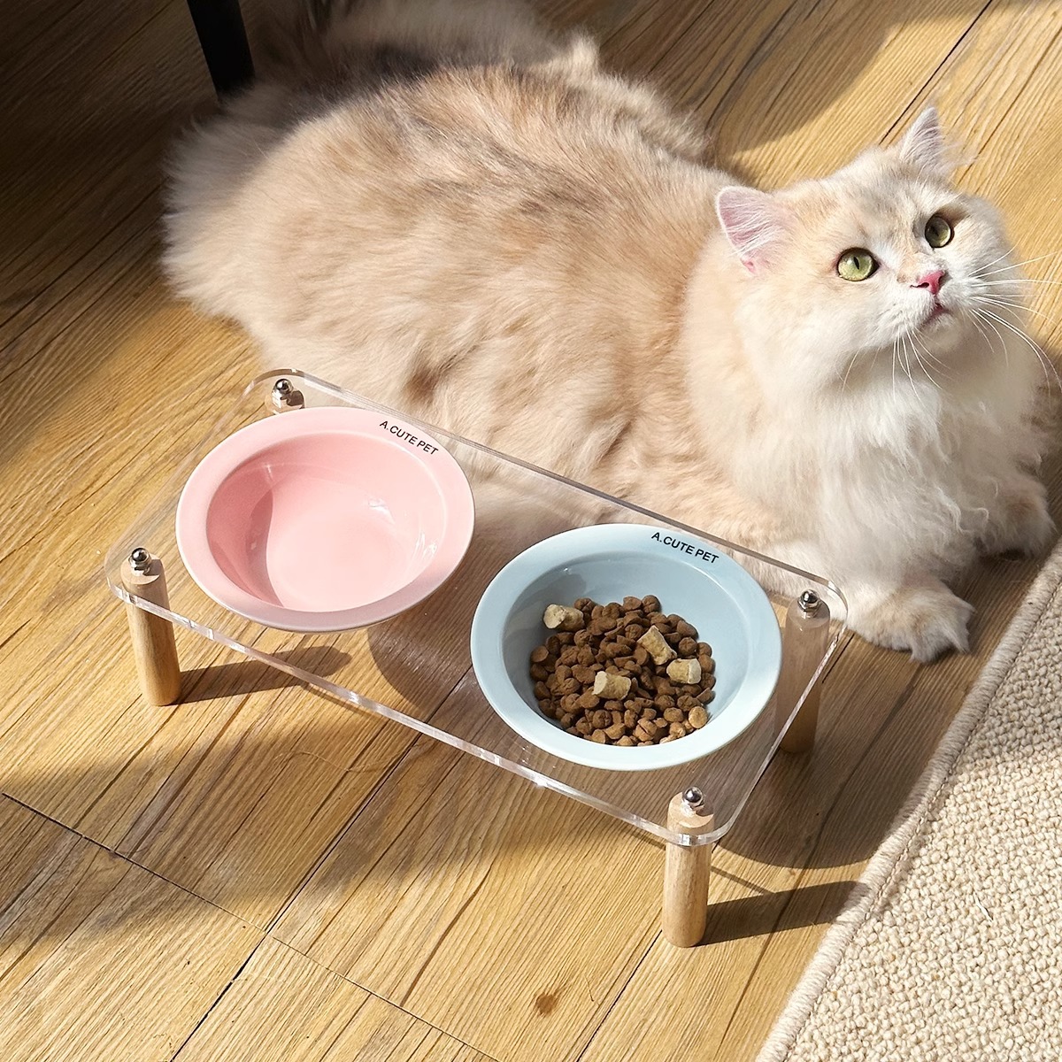 고양이 그릇 더블 그릇 아크릴 세라믹 고양이 사료 그릇 흔들림 방지 개 그릇 개 그릇 높은 발 고양이 사료 그릇 애완 동물 용품