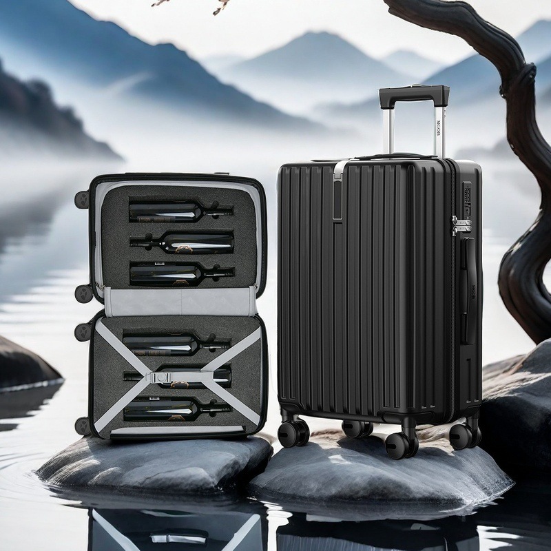 Vali nhựa PC chống rơi bánh xe đa năng khóa TSA 20/24/28 inch — Màu đen