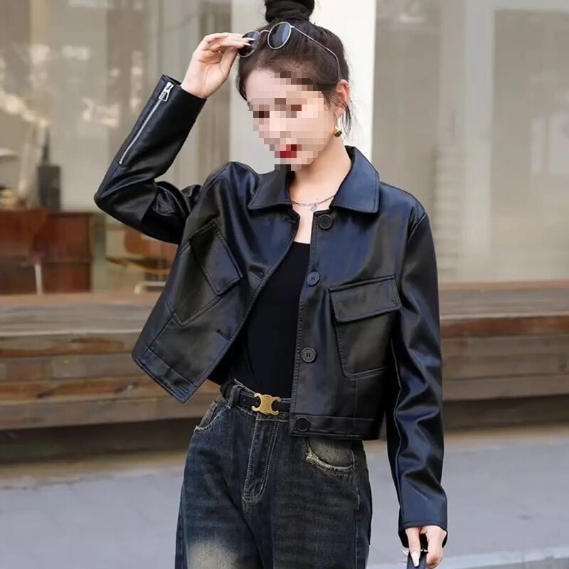 2025 Spring and Autumn Versatile New Slim Fashion Motorcycle Leather Jacket Stylish Petite Women's Short Leather Coat