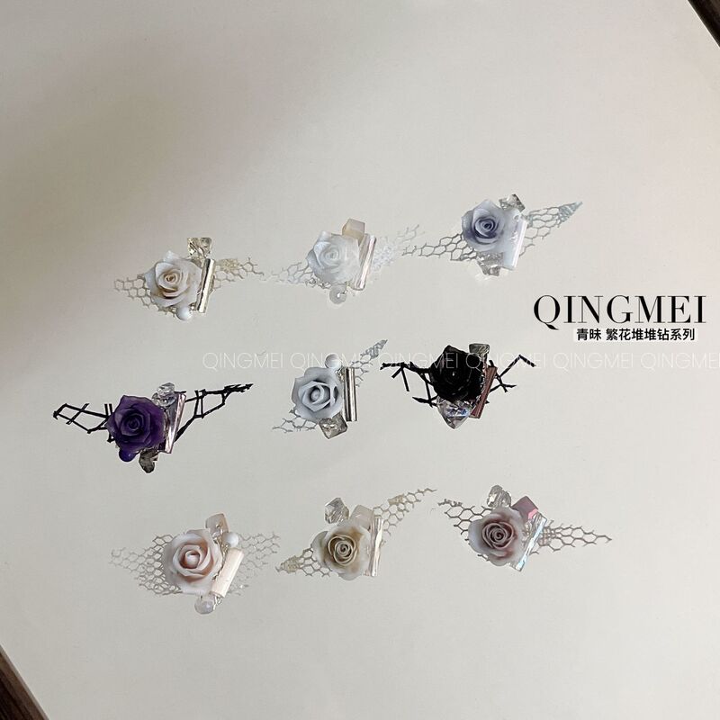青昧 陌上花开山茶花美甲成品堆钻繁花高定轻奢指甲钻饰590-598|undefined