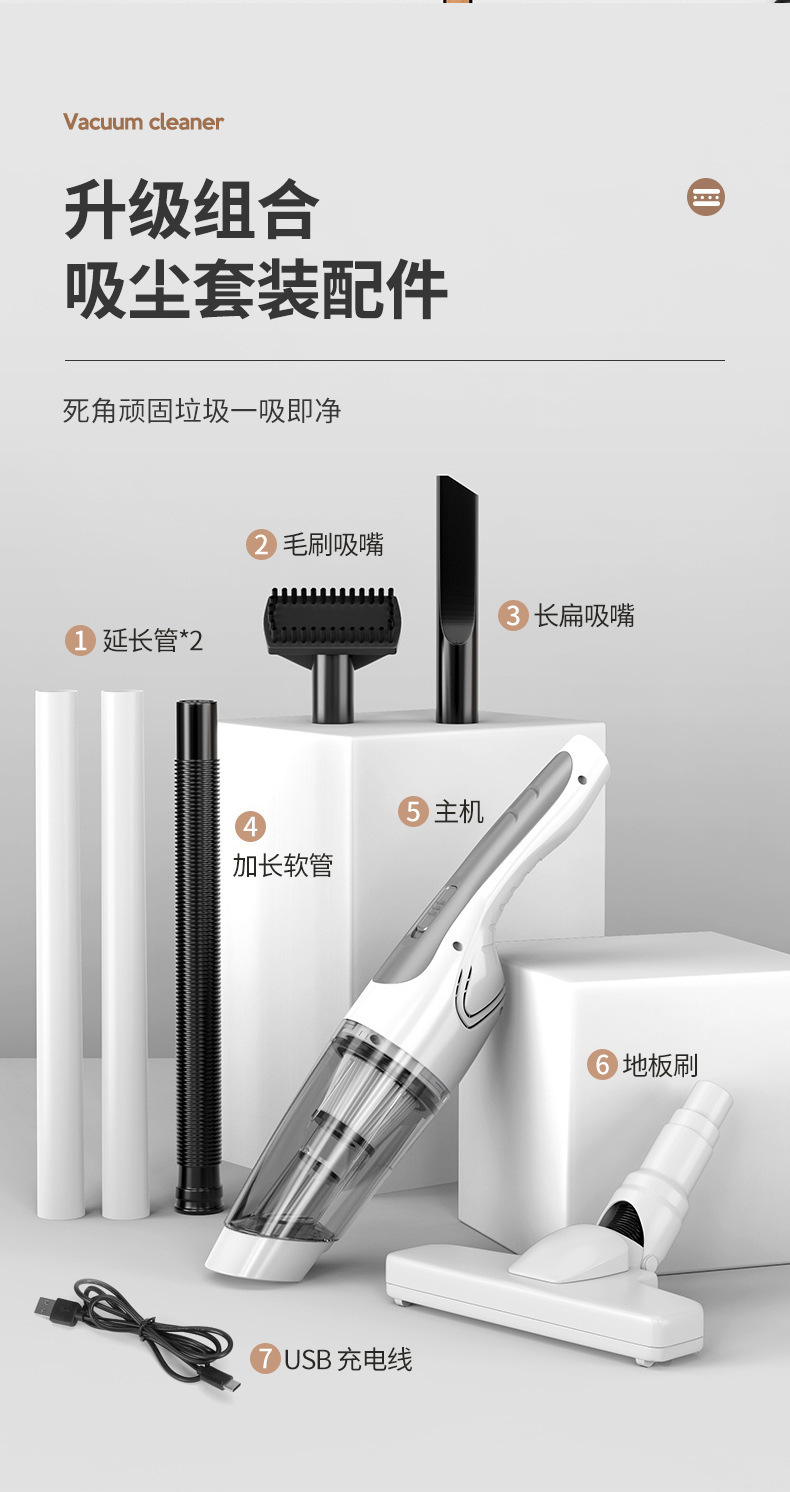 Wireless Charging Vacuum Cleaner, Portable Handheld Vacuum Cleaner for Home and Car Use, Strong Suction, High-Power Vacuum Cleaner, Cross-Border
