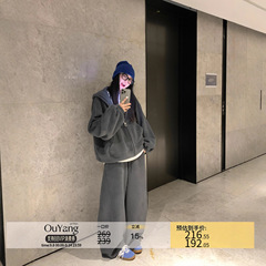 区区欧阳连帽卫衣外套女冬季加绒加厚慵懒风休闲宽松美式复古上衣