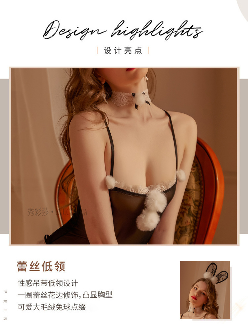 Mesh Bunny Girl Jumpsuit Lingerie Set with Headpiece, Choker, Leg Ring and Stockings — detail image 5