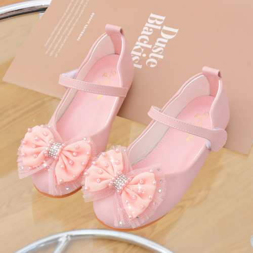Wholesale children's shoes for girls and babies, soft sole single shoes suitable for spring and autumn, all seasons, white small leather shoes for princesses with bowknots